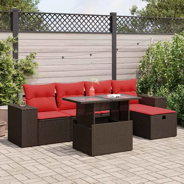 Gossi set mobilier gradina perne 6 piese negru poliratan/lemn acacia