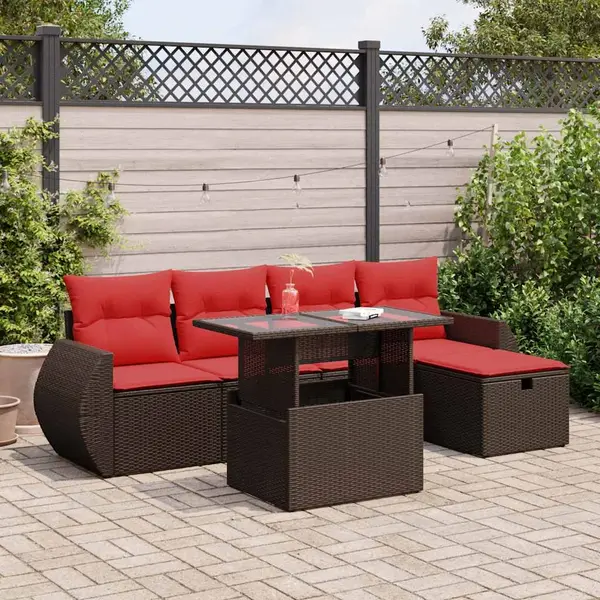 Gossi set mobilier gradina perne 6 piese negru poliratan/lemn acacia
