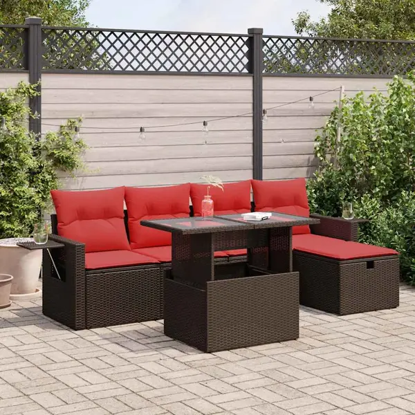 Gossi set mobilier gradina perne 6 piese negru poliratan/lemn acacia