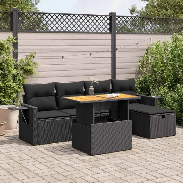 Gossi set mobilier gradina perne 6 piese negru poliratan/lemn acacia