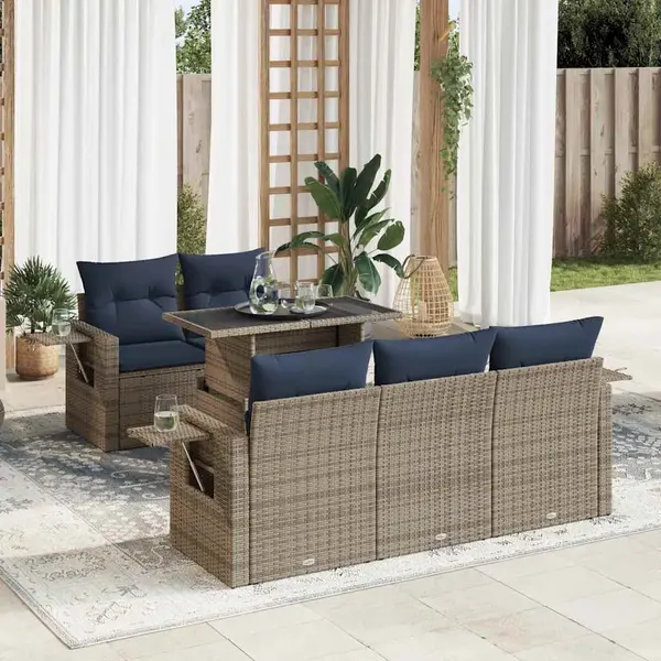 Gossi set mobilier gradina perne 6 piese negru poliratan/lemn acacia