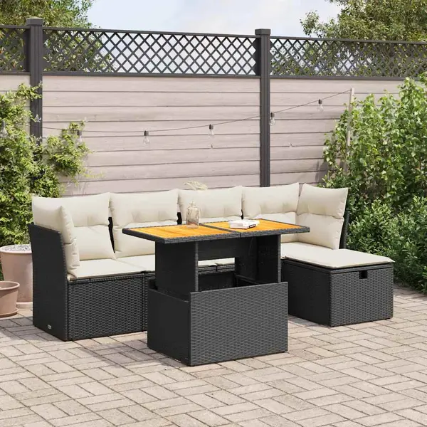 Gossi set mobilier gradina perne 6 piese negru poliratan/lemn acacia