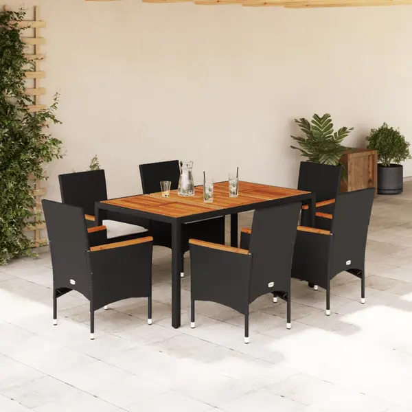 Gossi set mobilier gradina perne 7 piese negru poliratan/lemn acacia