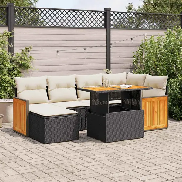 Gossi set mobilier gradina perne 8 piese negru, poliratan/lemn acacia