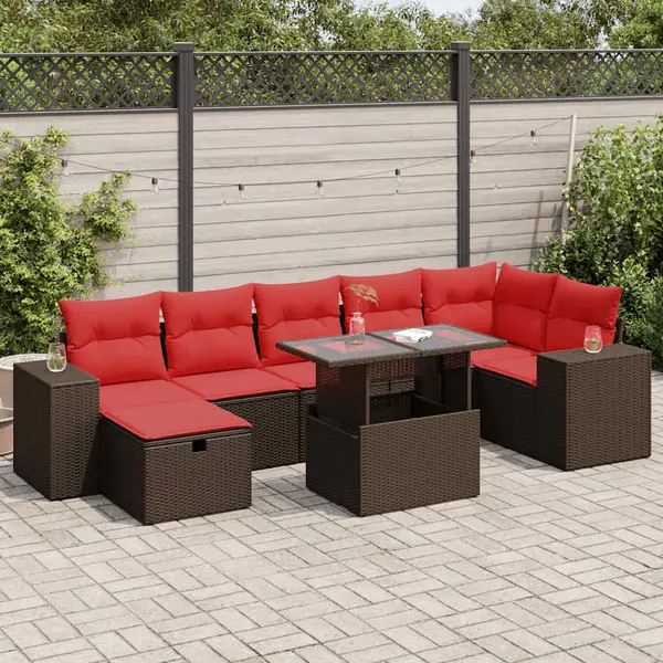 Gossi set mobilier gradina perne 8 piese negru, poliratan/lemn acacia
