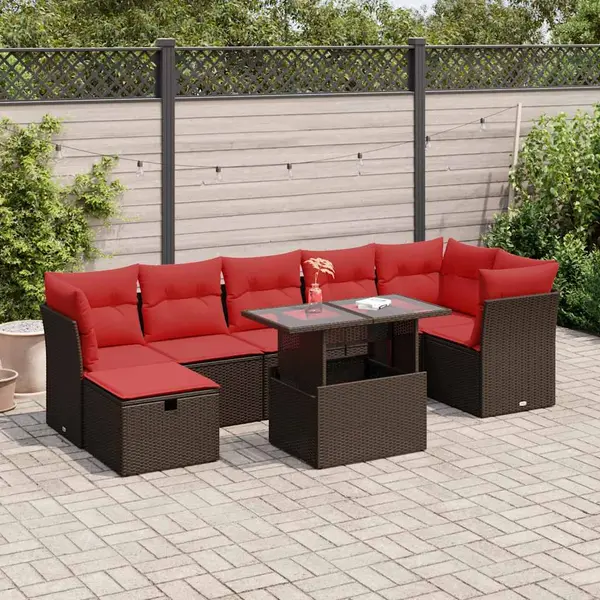 Gossi set mobilier gradina perne 8 piese negru, poliratan/lemn acacia
