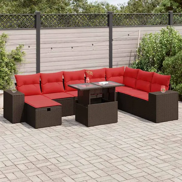 Gossi set mobilier gradina perne 9 piese negru poliratan/lemn acacia