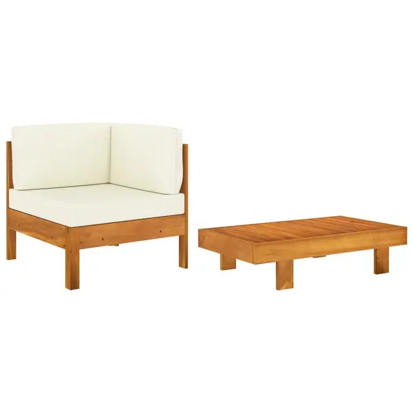 Gossi set mobilier gradina perne alb/crem, 2 piese, lemn masiv acacia