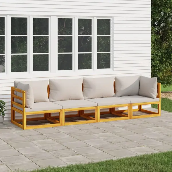 Gossi set mobilier gradina, perne gri deschis, 4 piese, lemn masiv