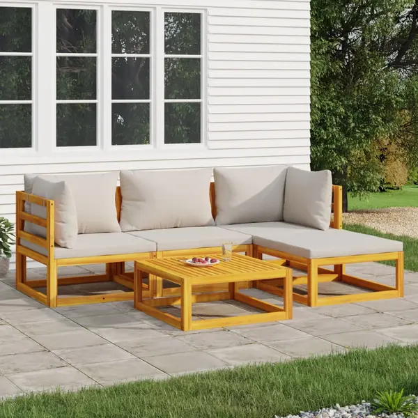 Gossi set mobilier gradina, perne gri deschis, 5 piese, lemn masiv