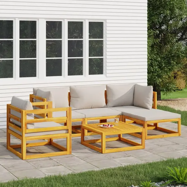 Gossi set mobilier gradina, perne gri deschis, 6 piese, lemn masiv