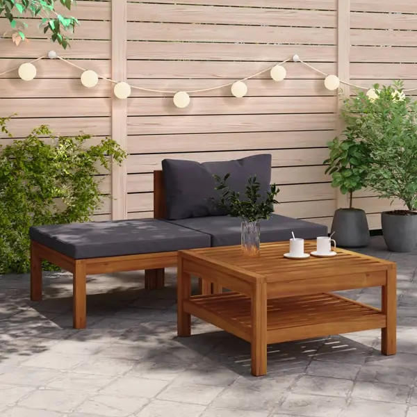 Gossi set mobilier gradina perne gri inchis, 3 piese, lemn acacia