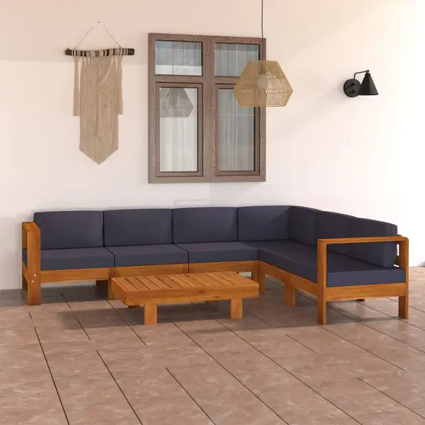 Gossi set mobilier gradina perne gri inchis, 7 piese, lemn acacia