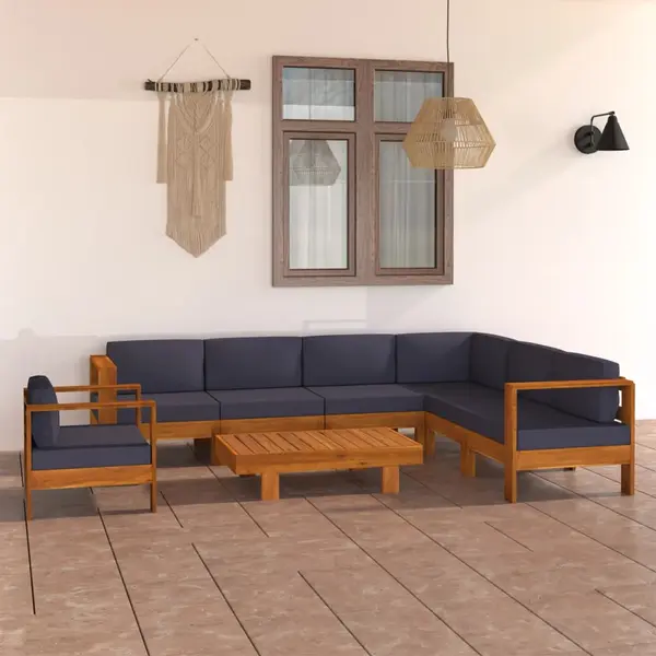 Gossi set mobilier gradina perne gri inchis, 8 piese, lemn acacia
