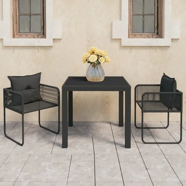 Gossi set mobilier masa de gradina, 3 piese, negru, ratan pvc