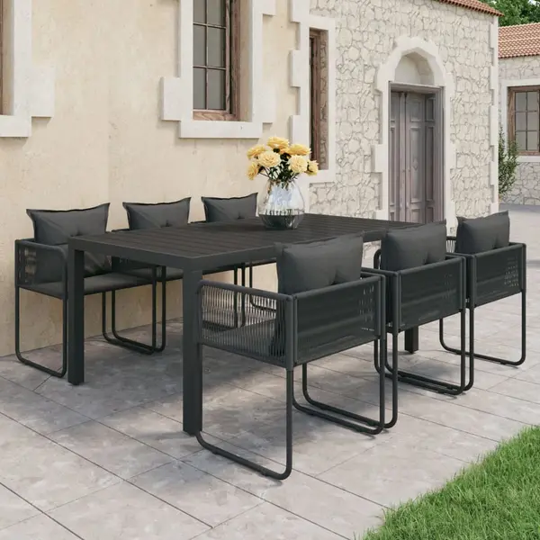Gossi set mobilier masa de gradina, 7 piese, negru, ratan pvc