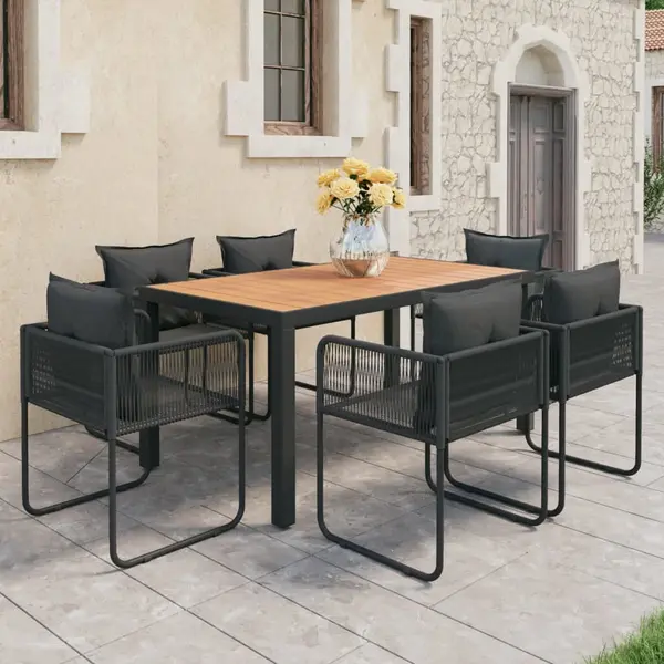 Gossi set mobilier masa de gradina, 7 piese, negru si maro, ratan pvc