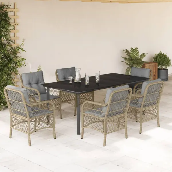 Gossi set mobilier pentru gradina, 7 piese, cu perne, bej, poliratan