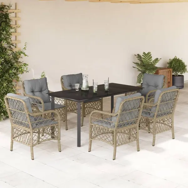 Gossi set mobilier pentru gradina, 7 piese, cu perne, bej, poliratan