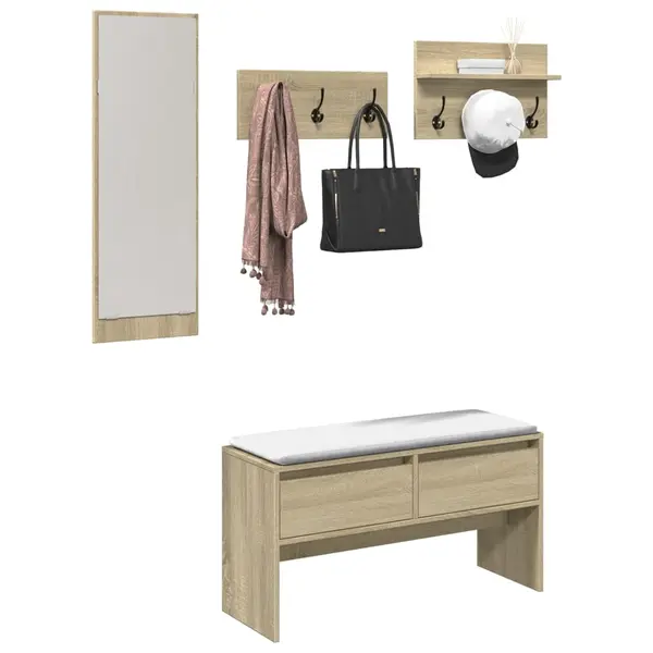 Gossi set mobilier pentru hol, 4 piese, stejar sonoma, lemn prelucrat