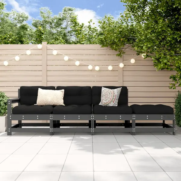 Gossi set mobilier relaxare de gradina, 4 piese, gri, lemn masiv pin