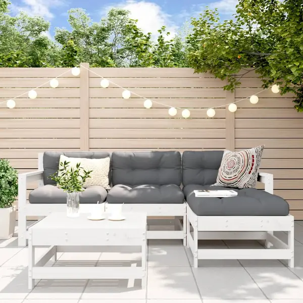 Gossi set mobilier relaxare de gradina 5 piese alb lemn masiv de pin