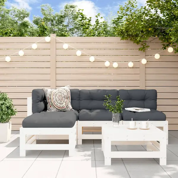 Gossi set mobilier relaxare de gradina 5 piese alb lemn masiv de pin