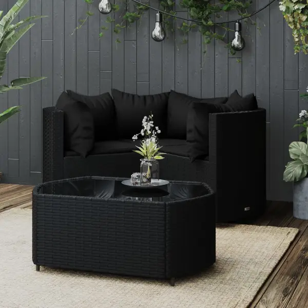 Gossi set mobilier relaxare gradina 4 piese cu perne poliratan negru