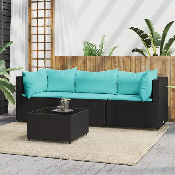 Gossi set mobilier relaxare gradina 4 piese cu perne poliratan negru
