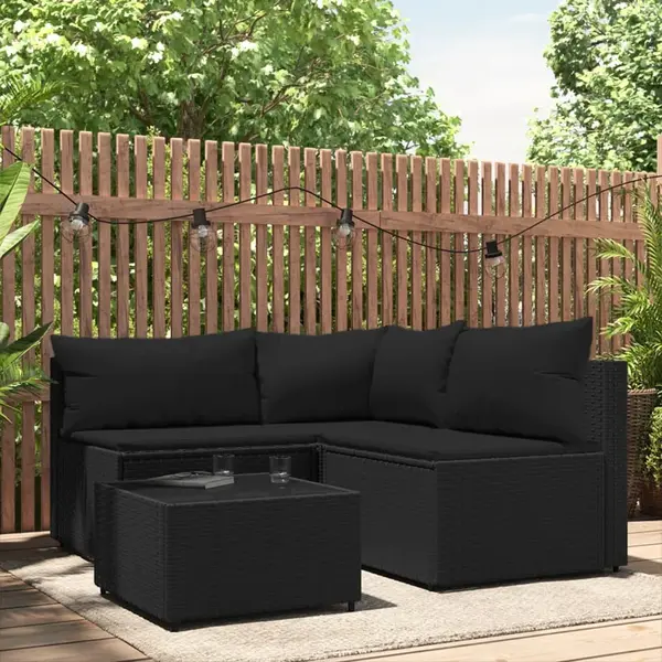 Gossi set mobilier relaxare gradina 4 piese cu perne poliratan negru