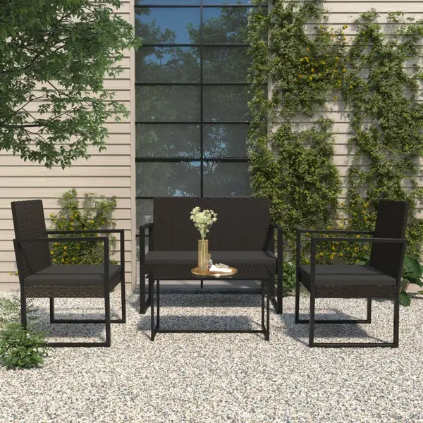 Gossi set mobilier relaxare gradina 4 piese cu perne poliratan negru