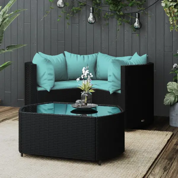 Gossi set mobilier relaxare gradina 4 piese cu perne poliratan negru