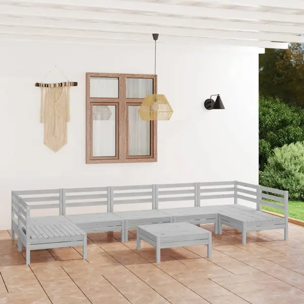 Gossi set mobilier relaxare gradina, 8 piese, alb, lemn masiv de pin