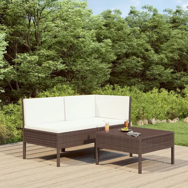 Gossi set mobilier relaxare gradina cu perne 3 piese maro poliratan