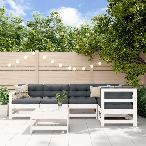 Gossi set mobilier relaxare gradina&perne 6 piese alb lemn masiv pin