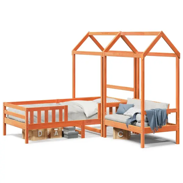 Gossi set pat banca cu acoperis maro ceruit 80x200cm lemn masiv pin