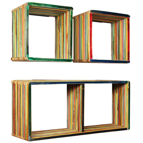 Gossi set rafturi de perete 3 buc. tec masiv reciclat multicolor