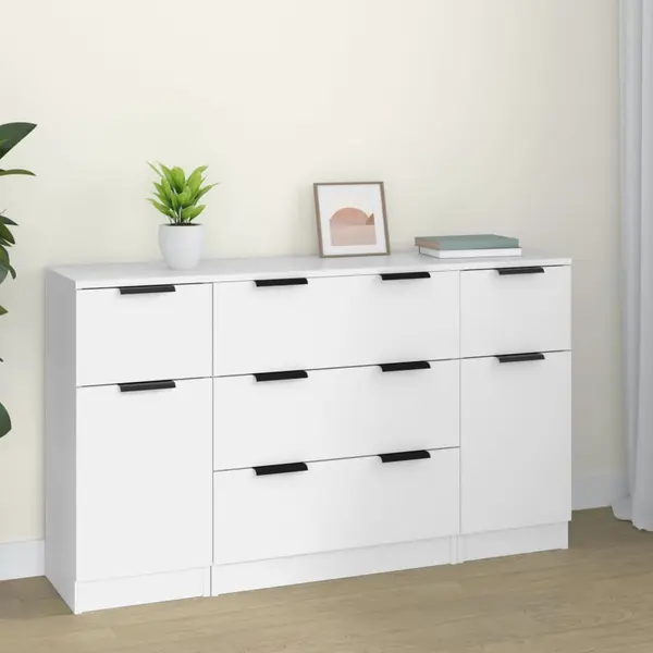 Gossi set servanta, 3 piese, alb, lemn prelucrat