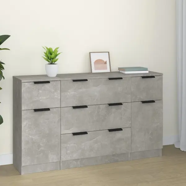 Gossi set servanta, 3 piese, gri beton, lemn prelucrat