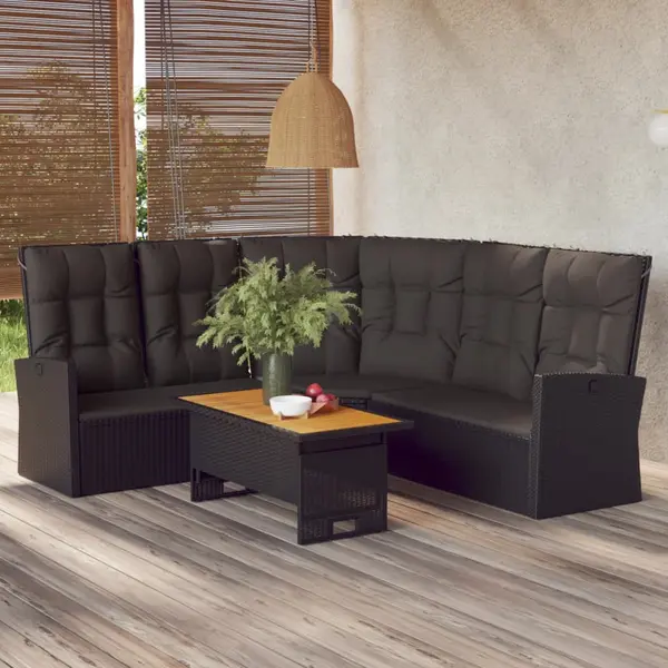 Gossi set sezlonguri de gradina, 2 piese, cu perne, negru, poliratan