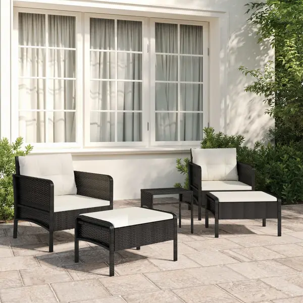 Gossi set sezlonguri de gradina, 5 piese, cu perne, negru, poliratan