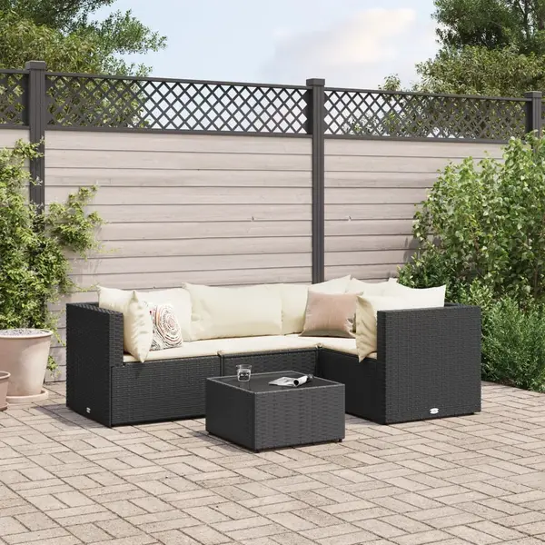 Gossi set sezlonguri de gradina, 5 piese, cu perne, negru, poliratan