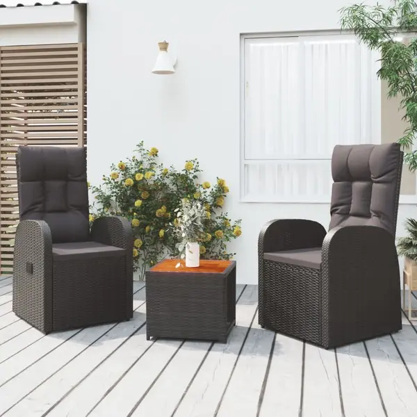 Gossi set sezlonguri gradina, 3 piese, negru, poliratan&lemn acacia
