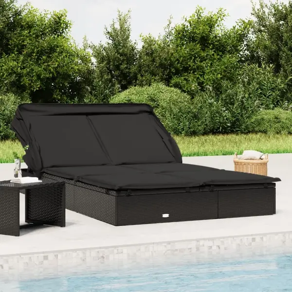 Gossi sezlong 2 pers. acoperis pliabil negru 213x118x97 cm poliratan