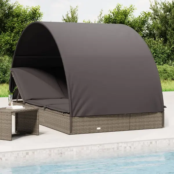 Gossi sezlong 2 persoane acoperis rotund gri 211x112x140 cm poliratan