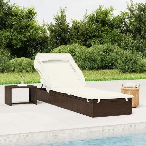 Gossi sezlong cu acoperis pliabil, maro, 213x63x97 cm, poliratan