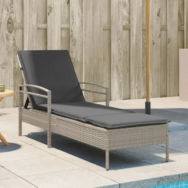 Gossi sezlong cu perna, gri deschis, 63x200x81 cm, poliratan