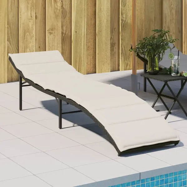 Gossi sezlong cu perna, negru, 55x199x50 cm, poliratan