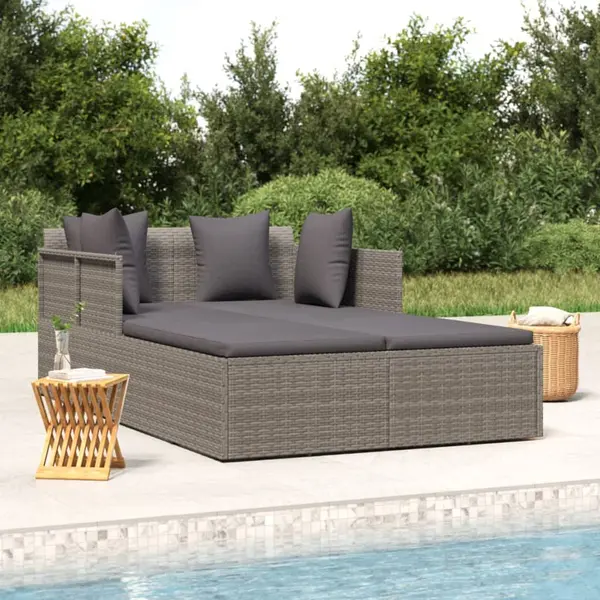 Gossi sezlong cu perne, gri, 182x118x63 cm, poliratan