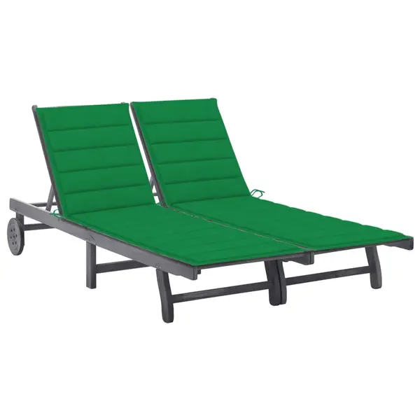 Gossi sezlong gradina cu perne, 2 persoane, gri, lemn masiv acacia